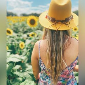 Boho Yellow Summer Felt Fedora Wide Brim Panama Hat with Shells and Tassels